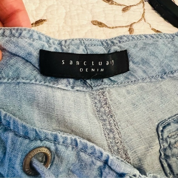 Sanctuary Chambray Playa drawstring Fray Hem Shorts - Picture 3 of 6